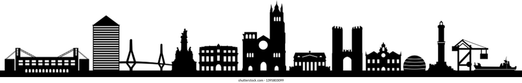 Genova City Italy Skyline Vector