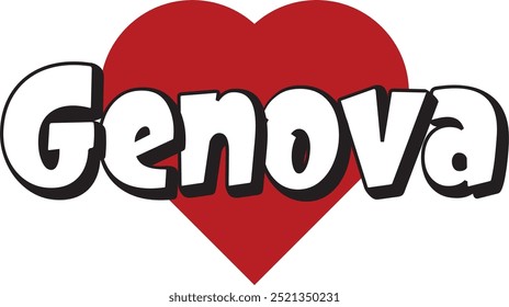 Genova city ​​text with red heart suitable for logo or design
