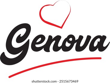 Genova city text design with red heart typographic icon design suitable for touristic promotion