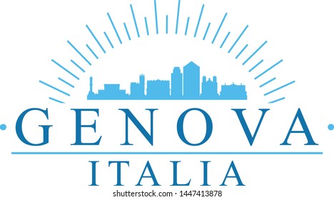 Genova Italy. Banner Design. City Skyline. Silhouette Vector. Famous Monuments.