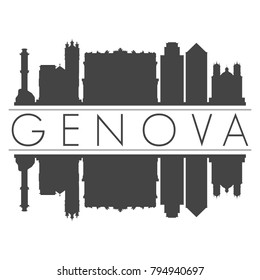 Genova Liguria Italy Europe Skyline Vector Art Mirror Silhouette Emblematic Buildings