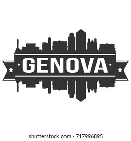 Genova Skyline Silhouette City Vector Design Art Stencil.