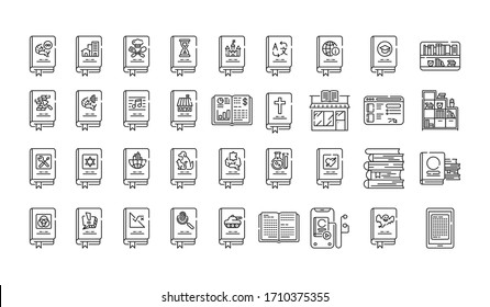 Genres of books black line icons set. Collection of all genres in literature. Pictogram for web page, mobile app, promo. UI UX GUI design element