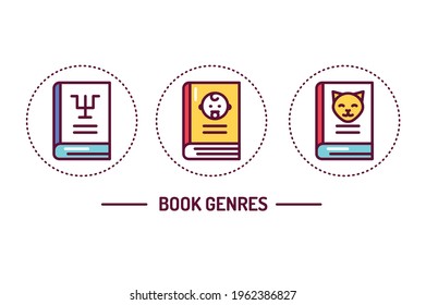 Genres of books color line icons concept. Vector illustration.