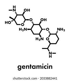 Gentamicin antibiotic drug (aminoglycoside class) molecule. Skeletal formula.