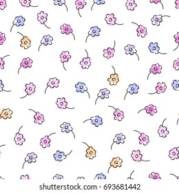 Gentel floral seamless pattern. Small stylized flowers of violets or daisy. Pastel colors.  Cute printable  background for wallpaper, textile, covers, apparel, fabric, invitations, scrapbook, wedding