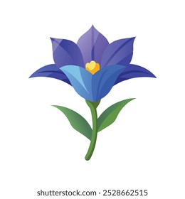 Gentian flower isolated flat vector illustration on white background