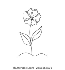 
Gentian leaves with flower continuous line art flat vector illustration