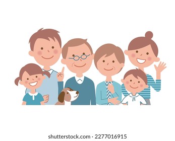 Gentle, 3-generation family and pet upper body