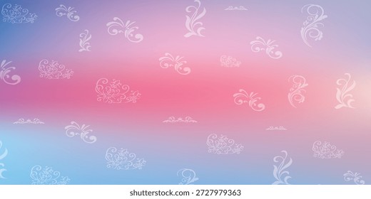 A gentle, abstract background featuring a smooth gradient transitioning from soft blue to pink and purple, with faint, delicate floral patterns subtly overlaid.