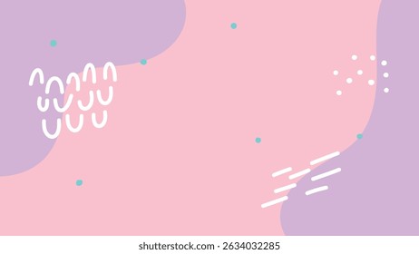 Gentle abstract layout with soft pink and purple forms, small dotted elements and white doodles. Great for backgrounds, print or kids media.