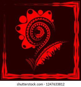 Gentle abstract red flower in the form of a sunflower or garden with large petals and a stem. Suitable for greetings and cards.