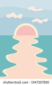 Gentle abstract sunset landscape in the style of minimalism. Suitable for poster, banner, cards. Vector illustration