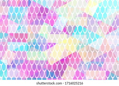 Gentle abstract vector background. Fish scale pattern over colorful abstraction. Vibrant mermaid patter in web screen resolution. Modern trendy backdrop for kids design or summer party flyer