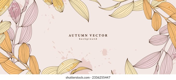 Gentle autumn background with branches and leaves. Botanical background for decor, wallpapers, covers, postcards, business cards. Background for text or photo.