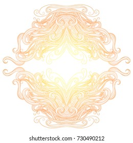 A gentle background. The central composition. Beige pattern in the center of the glow. On a white background. Place for text. Circular composition. A complex decorative element. Vector.