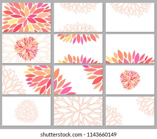 Gentle beautiful vector set of business cards templates with pink petals on white background. Designs for gift card, certificate, banners, flyers and advertisements for creative people.