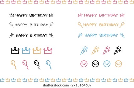 Gentle Birthday Handwritten Text and Icon Illustration Set Happy Birthday Handwritten Set