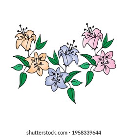 Gentle Blossom Radiance: Pastel-colored flower illustration on a white background, radiating softness and freshness. A captivating image for conveying the gentle beauty of blossoms.