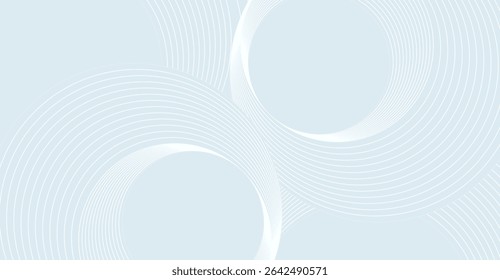 Gentle Blue Abstract Background with White Circular Lines and Soft Curves, Ideal for Minimalist Designs and Creative Projects, Seamless Blend of Simplicity and Elegance