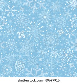 Gentle blue pastel Christmas pattern with snowflakes (vector)