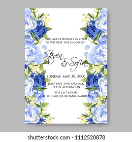 Gentle blue Peony spring floral wedding invitation vector background Bridal bouquet