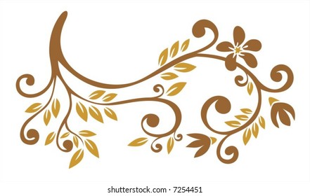 Gentle bronze floral pattern on a white background. Digital illustration.