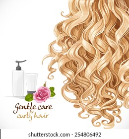 Gentle care for curly hair. Hair background