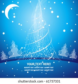 Gentle Christmas background with tree and moon.