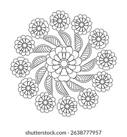 Gentle Circles Mandala template Coloring Book Page. Easy Mandala Coloring Book Pages for Adults to Relax, Experiences Give Relief. Resizeable Vector File