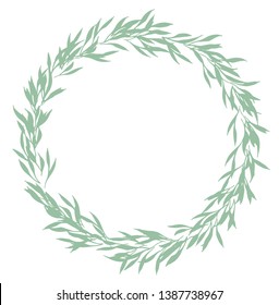 Gentle circlet made of small delicate olive leaves and branches. Vector, had drawn doodle. 