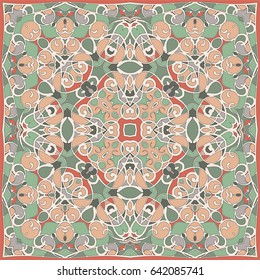 Gentle color pattern in Oriental style. Square ornament for shawls, scarves or pillow.Vector illustration.