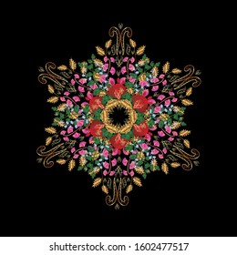 Gentle colored beautiful circular logo for boutique, flower shop, business, interior. Vector company mark, emblem, element. Simple geometric mandala logotype. Surround abstract blossom.