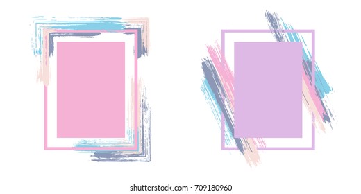 Gentle colors art frame set vector collection. Grunge border with painted brushstrokes background collection. Painted frames advertising graphic design templates for banner, flyer, poster, card.