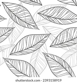 gentle contours of leaves in black and white style scattered over a white background. light floral print for fabric and wallpaper. stylish wallpaper with leaves