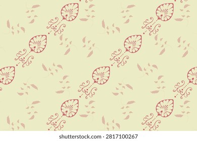 A gentle diagonal layout combining dusky pink teardrop emblems and soft leaf silhouettes on a cream field, ideal for nursery wallpapers, feminine packaging, and cozy linens