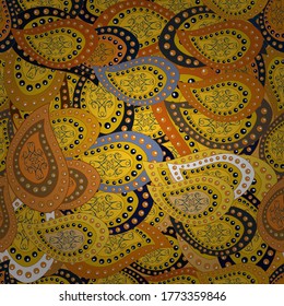 Gentle, doodles on brown, yellow and orange colors. Abstract seamless vector pattern with hand drawn floral elements.