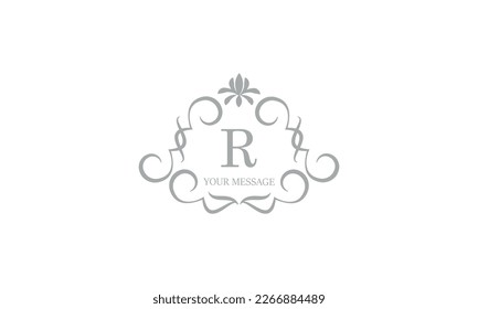 Gentle elegant monogram for cards, invitations, menus, labels with the initial letter R. Graphic design for pages, business signs, boutiques, cafes, hotels. Classic wedding invitation design elements.