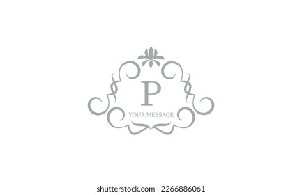 Gentle elegant monogram for cards, invitations, menus, labels with the initial letter P. Graphic design for pages, business signs, boutiques, cafes, hotels. Classic wedding invitation design elements.