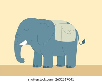 A Gentle Elephant Carrying a Bag, a delightful illustration, showcasing the playful side of wildlife, ideal for children's books and educational materials.