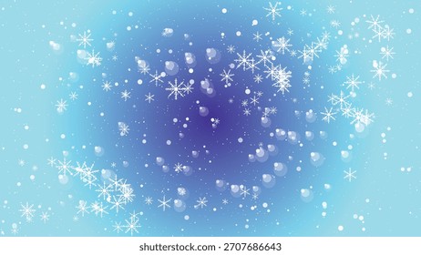 Nieve que cae suave con las luces borrosas del bokeh en un fondo azul del gradiente