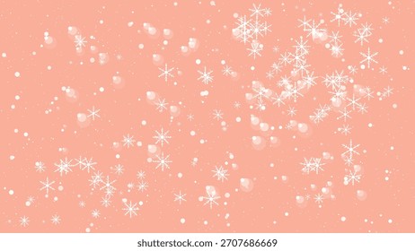 Gentle falling snow and bokeh effect on a soft peach background, abstract and festive