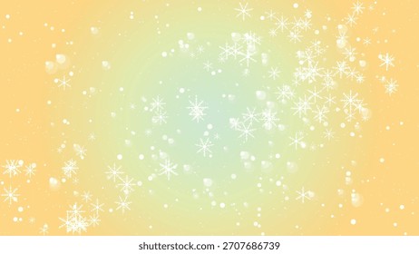 Gentle falling snowflakes and bokeh effect on a soft yellow to green gradient background