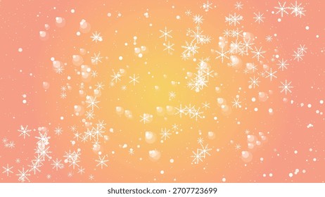 Gentle falling snowflakes and bokeh light particles on a warm gradient background Vector