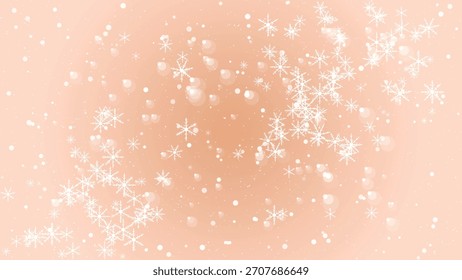 Gentle falling snowflakes and bokeh lights overlay on a soft peach background, festive