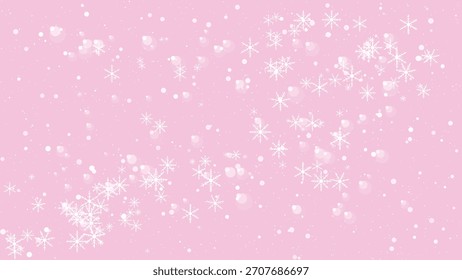 Gentle falling snowflakes and bokeh lights on a soft pink background, elegant