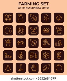A ilustração de elementos agrícolas suaves apresenta símbolos de interface de usuário suaves, capturando a essência agrícola com