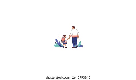 A Gentle Father Walks with a Kid by the Shore