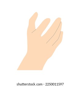 Gentle female hand in light beige minimalistic style with lines to outline shapes, hand as if holding something, vector isolated on white background.