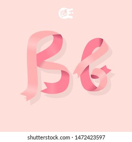 Gentle Feminine Ribbon Letter B. 3D. Isometric. Girl Set Font. Spring Delicate Alphabet. Women's Day. ABC. Strong Woman